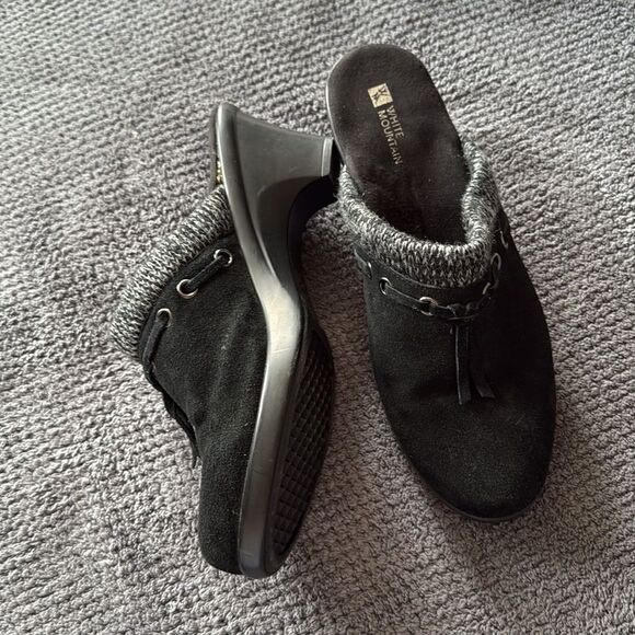 WhiteโMountain Black Suede Water Resistant Sweater Collar Clogs Size 10โ - Picture 6 of 9